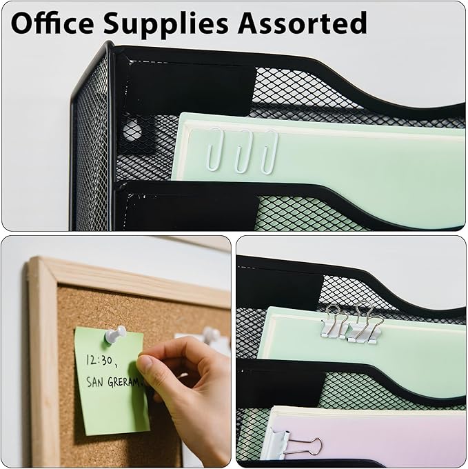 LEKETREE Hanging Wall File Organizer with Office Assorted, 5 Pockets Mesh Wall Mounted Hanging File Folders, Mail Organizer, Holder Rack for Mail, Paper, Document, Binder, Magazine, Menu (Black)