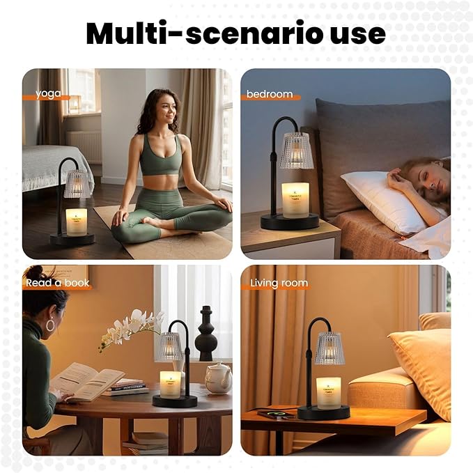 Candle Warmer Lamp,with Timer & Dimmer(3Bulbs),Candle Lamp Warmer Height Adjustable,Gifts for New Home,House Warming Gift,Birthday Gifts for Women/Daughter/Mom/Friend-Black