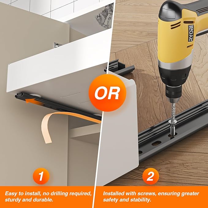 LEGUANG Expandable Pull-Out Cabinet Organizers (12.6-20.4" W x 21" D) - Upgraded 3 Quiet Slide Rails, Nano-Film Adhesive Fixing, White, Fit Kitchen/Living Room/Bathroom/Vanity