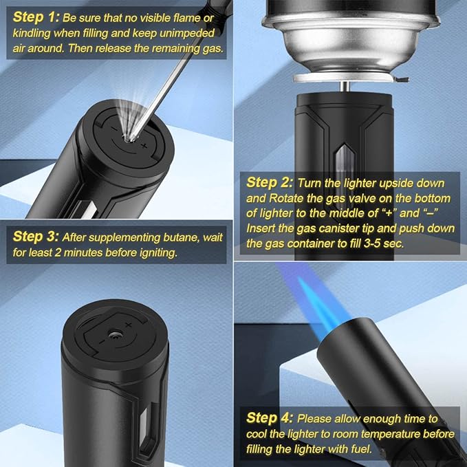 2 Pack Torch Lighter with Fuel Level Window, Adjustable Fire Jet Torch Windproof Lighter Long for Grill Cooking Candle, Red & Silver