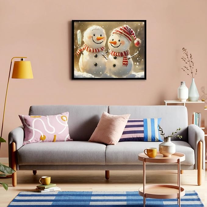 IMLQJES Snowman Diamond Painting Kits - 5D Two Cute Cartoon Snowmen Full Square Gemstone Crystal Christmas Diamond Painting Art Kits for Adult - for Living Room Decor 16x20 Inch
