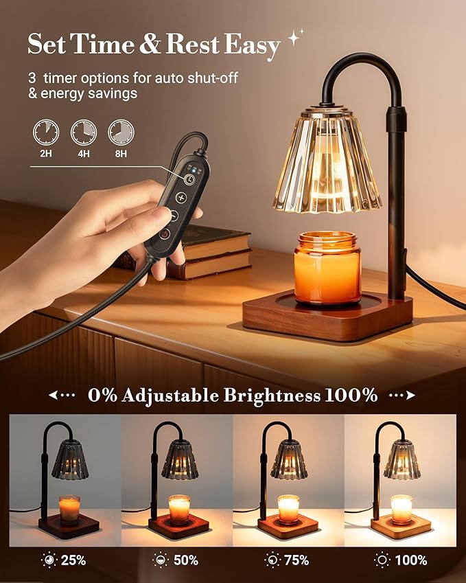 Marycele Black Candle Warmer Lamp with Timer & Dimmer Adjustable Height for Candle Jars, Mothers Day Gifts for Mom Birthday Gifts for Women Sister, Wax Candle Lamp Warmer Home Decor with 2 Bulbs