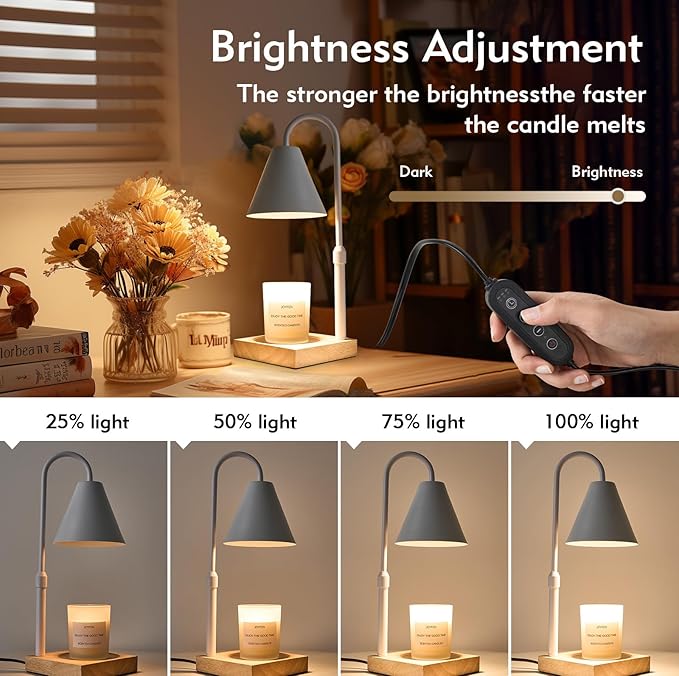 Electric Candle Lamp with Timer: Adjustable Height for All Size Jar Candles, Dimmable Light with 2 Bulbs for Bedroom Home Decor, Gifts for Women, White