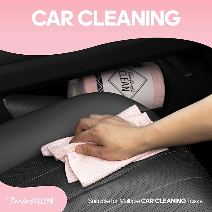 Fantasticlean Microfiber Cleaning Cloth Roll 2 Rolls 120 Pack, Tear Away Paperless Towels, 8" x 8", Reusable Washable Rags, House Kitchen, Pet, Office, Indoor Outdoor, Portable (Pink and Off-White)
