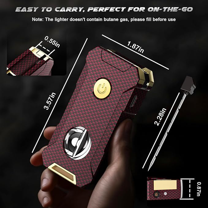 5-in-1 Torch Lighter with Cutter, Punch, Holder, and Draw Enhancer Tool, Adjustable Dual Jet Flames, Trendy Gift for Men, Refillable Butane Lighter, Rechargeable Lighters for Candle, Travel Outdoors