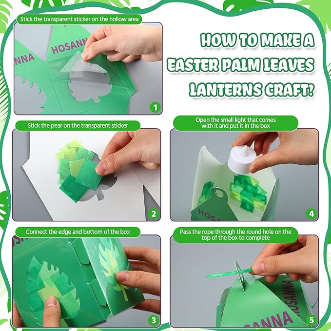 Simgoing 12 Sets Palm Sunday Crafts with LED Candles Easter Palm Tissue Paper Lanterns Craft Kits Sunday School Decorations DIY Religious Holy Week Hanging Ornament for Easter Party Activities