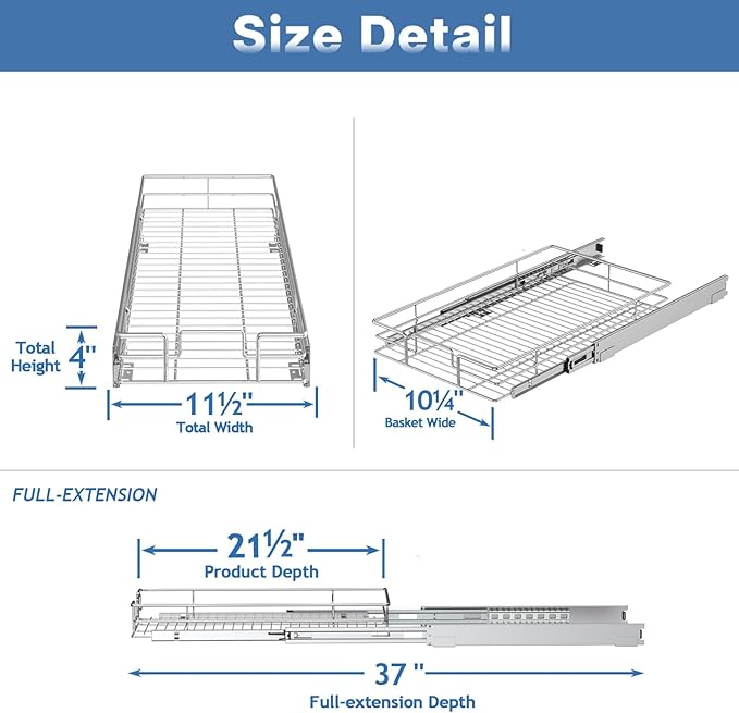 LOVMOR Pull Out Cabinet Organizer and Storage 11½" W x 21½" D, Slide Out Shelves for Kitchen Cabinets
