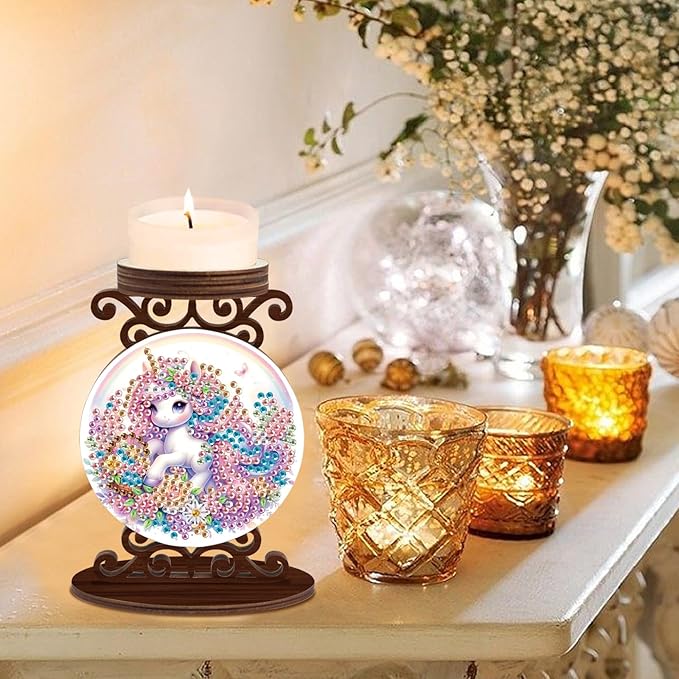 Diamond Art Painting Candlestick Holder kits, Unicorn DIY shaped crystal Diamond partial art painting, woodiness Candle holder for AromaRelax & Home Decor, Christmas Halloween Ornaments (Double-Sided)