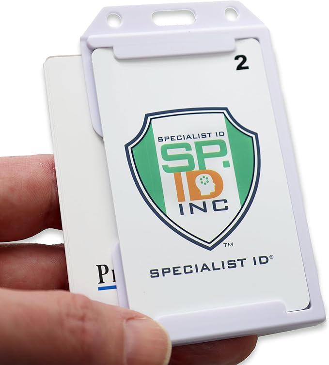 5 Pack - Heavy Duty 2-Sided Rigid Multi Card Holder - Hard Plastic Vertical ID Badge Holders for 2 Standard or Thick Prox Cards, Fuel Card, CAC, Work Badge, or Credit Cards by Specialist ID (White)