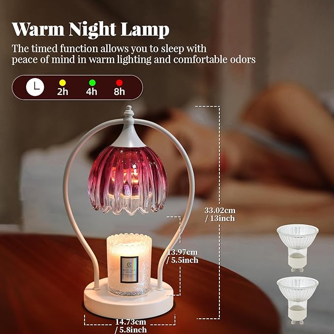 GOODBUY Candle Warmer Lamp with Timer: Dimmable Scented Candle Warmer Aromatherapy Lamp for Home Decor, Ideal Housewarming Birthday Wax Warmer Light Gift, Includes 2 Bulbs