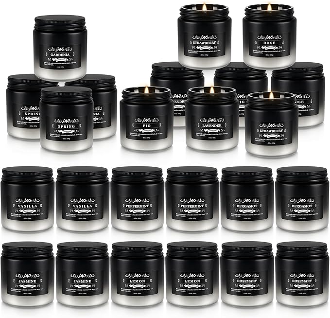 Scented Candle Set 24 Pack, Black&White, Candle for Home Scented, Odor Eliminating, Stress Relief, Long Lasting Soy Wax Gift Set