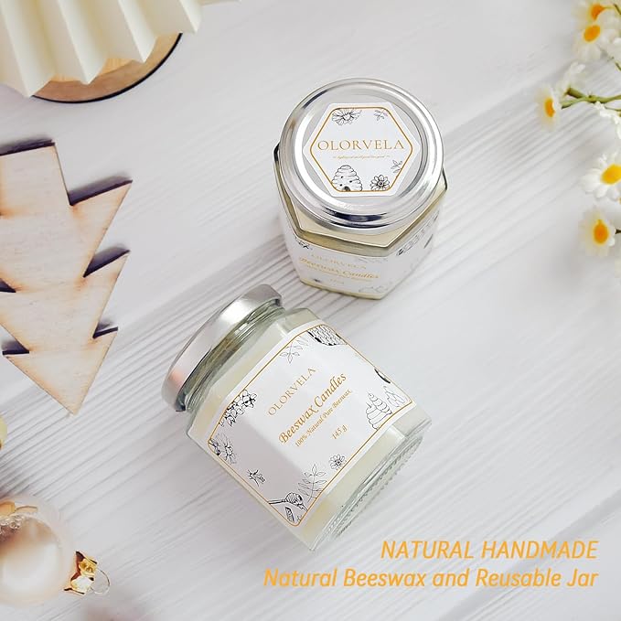 Jar Beeswax Candles-100% Natural Pure Beeswax Candles,5oz Unscented Beeswa Candle,Up to 30 Hours Burn Time, Bees Wax Candles for Decor,Party,Christmas (White, 1 Pack)