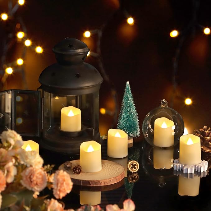 Rechargeable Flameless Flickering Tea Light Candles Remote Control High Brightness Votive Candles with Cycling Timer, for Home and Holiday Decor, Pack of 6.