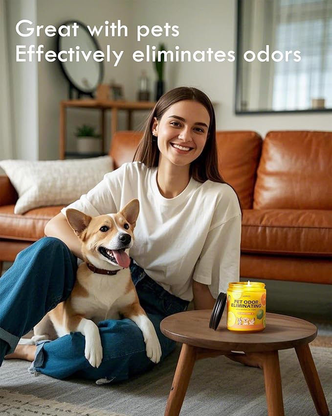 AOOVOO 2 Pack Lemon Citrus Pet Odor Eliminating Highly Fragranced Candle - Eliminates 95% of Pet, Smoke, Food, and Other Smells Quickly, Air Freshing Soy Candle