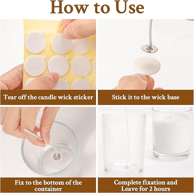 RAINFLOW 720 Pcs Candle Wick Stickers - Candle Making Kit,Candle Making Supplies,Double Sided Stickers with The Little Tail for DIY Homemade candlemaking,Hot Wax Stickers for Candle Making