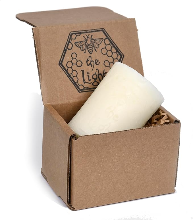 BeeTheLight Beeswax Pillar Candle - 100% Pure Bees Wax - Choose Your Size and Color - 54 Hour Burn Time - Fits 3x4 Holders - Unscented - Natural Light Honey Scent (Cloud White, Medium)