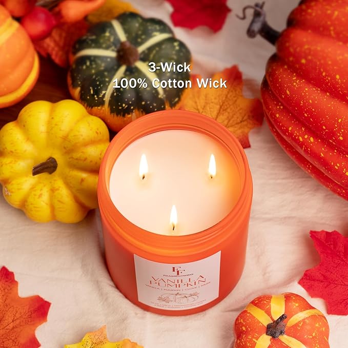 Large Christmas Fall Candle Vanilla Pumpkin Scented, 3-Wick 22oz Long Lasting Scented Candle, Natural Soy Wax Aromatherapy Candle for Home, Holiday Candle Gifts for Women Men