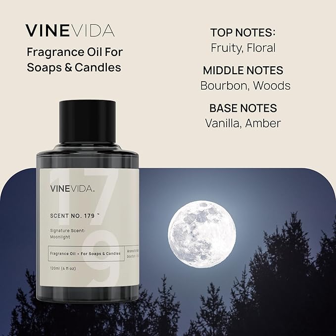 VINEVIDA [4oz] Moonlight; Fragrance Oil for Candle Making and Soap Making - Premium Candle Scents for Soy Candles