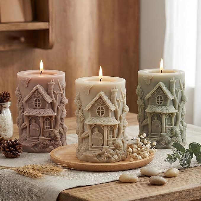 XIAOSHUI Tree House Candle Molds Forest Cottage Candle Silicone Mold for Candles Making Resin Casting Aromatherapy Candles Gypsum Craft Home Decorate