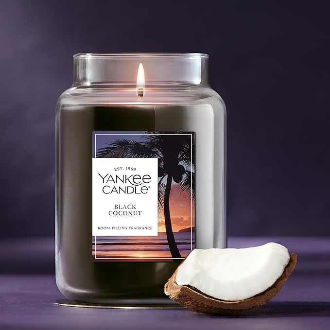 Yankee Candle Black Coconut, Scented Candle, 22oz Large Jar with up to 150 Hour Burn Time, Giftable