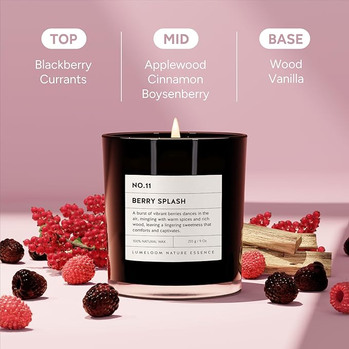 Berry Splash Luxury Scented Candles, 9oz Soy Wax Candles for Home Scented, BlackBerry, Boysenberry & Woods Scent, Long Burning Time, Gifts for Women, Friends, Men, Mom, Sister