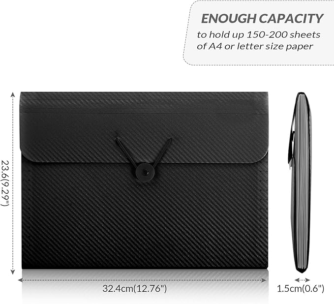 SKYDUE Expanding File Folder with 7 Pockets, Accordion File Organizer, Folders for Documents, Portable Receipt Paper Organizer, Letter Size Filing Folder School Office Supplies, Black