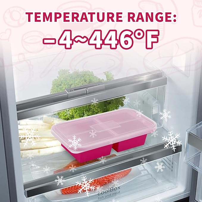 SHIKORI Silicone Freezer Tray With Lid, Silicone Freezer Food Molds, Large Ice Cube Tray, Silicone Freezer Container,Freeze & Store Soup, Sauce, Broth,Leftovers (Red-6 Cups)
