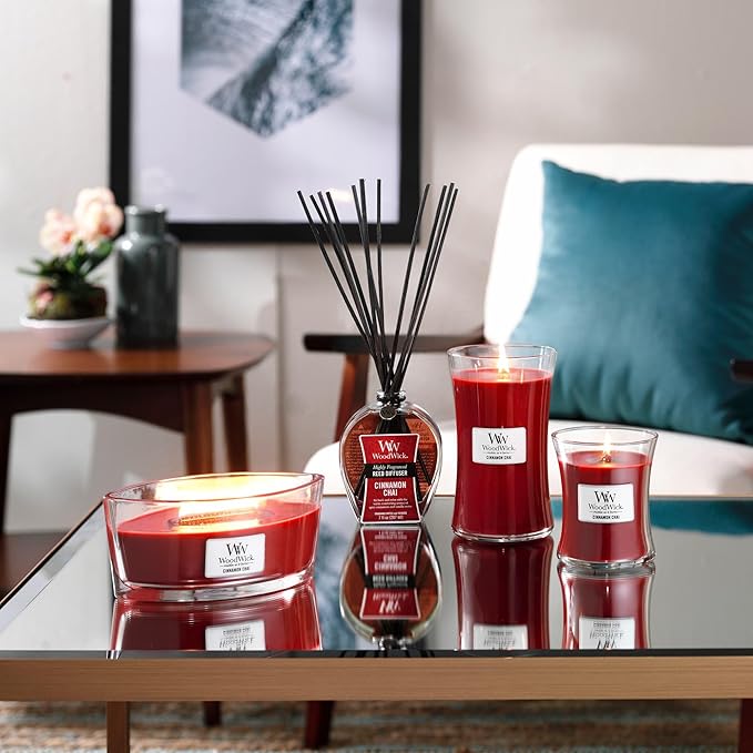 WoodWick Cinnamon Chai Holiday Candle Gifts for Women and Men, 21.5 oz Large Hourglass Candle with Crackling Wick