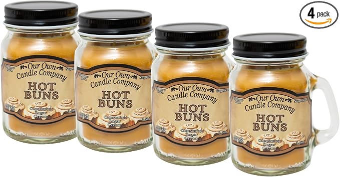 Cinnamon Hot Buns Scented Mini Mason Jar Candle by Our Own Candle Company, 3.5 Ounce (4 Pack)