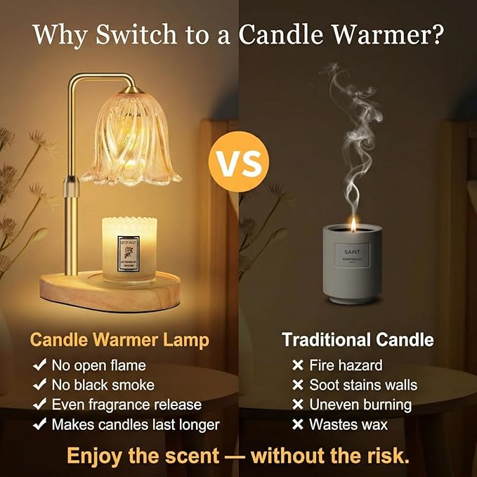 Candle Warmer Lamp with Timer Dimmable: Birthday Gifts for Women Adjustable Height Candles Light Warmers Lamps Gold Crystal Candle Warmer, House Warming Gift New Home Decor, for Women