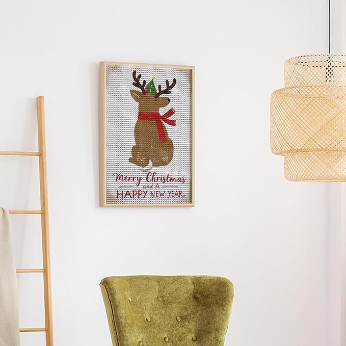AIVKIEJK Diamond Painting Kits for Adults - Merry Christmas and Happy New Year Red Antlers & Scarf Painting DIY 5D Full Drill Diamond Dots Paintings with Diamonds Gem Art and Crafts Home Decor 8"x12"