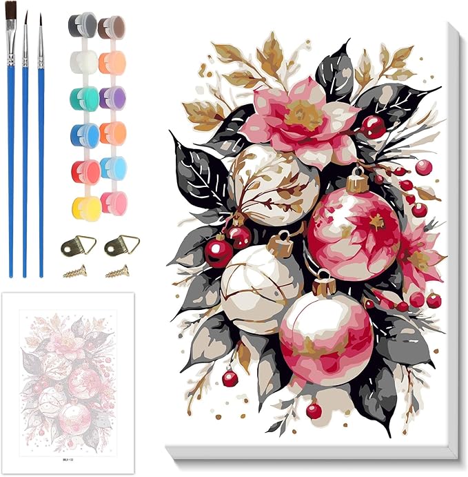 Skyboda Flower Paint by Numbers Kit for Adults Beginners with Frame, Christmas Bells Adult Paint by Number Kits on Canvas, Easy DIY Oil Painting Kits for Home Decor, 8x12in