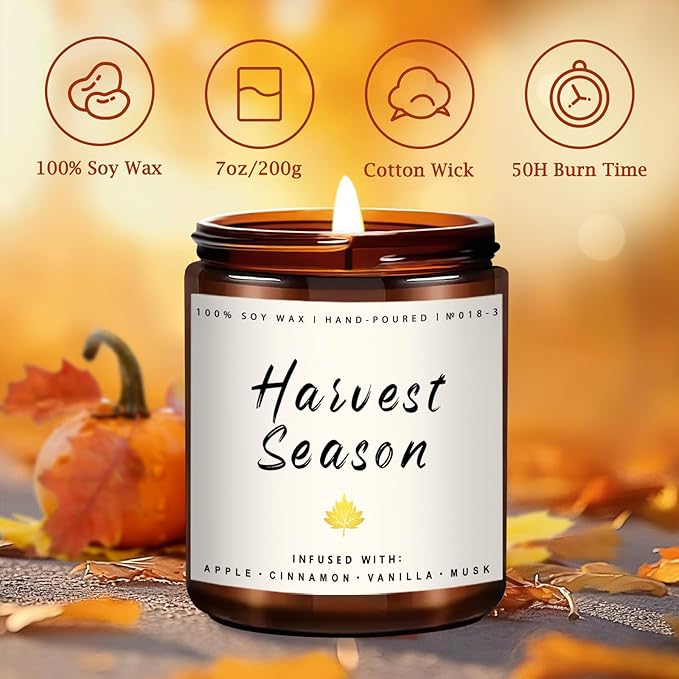 Auelife Fall Candle Set | 8 Pack Scented Candles for Home - Candle Gifts for Women Men, Soy Candles Home Scented | Autumn Fragrance of - Apple Pie/Cinnamon/Harvest/Wreath