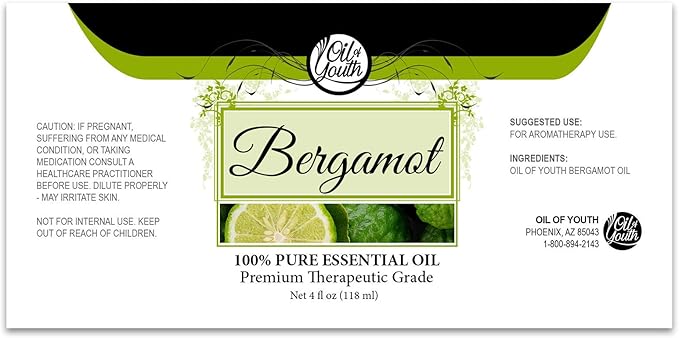 Oil of Youth Bergamot Essential Oil 4oz – Aromatherapy Oil for Diffusers