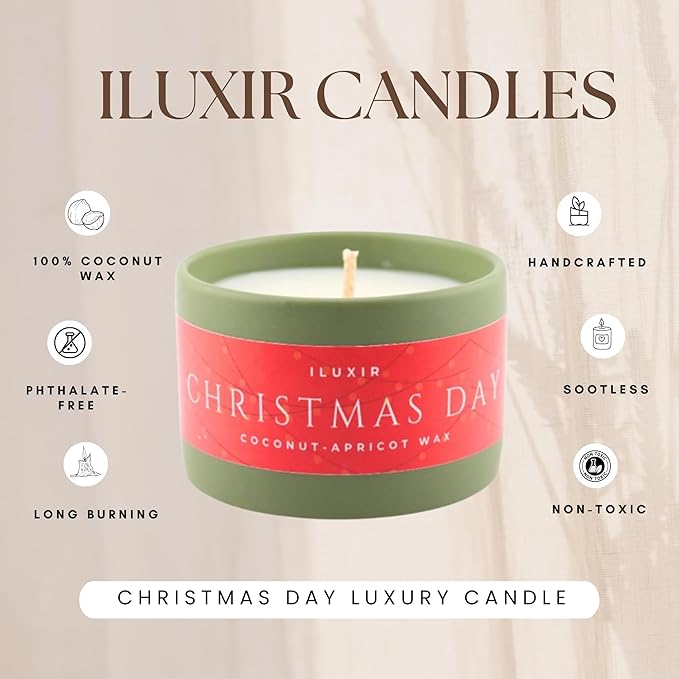 Christmas Day Luxury Candle - Christmas Festive Decor | Pine, Cranberry, Eucalyptus & Tonka | Handcrafted Non-Toxic Phthalate-Free Cruelty-Free Coconut Wax Holiday Candle 5 oz