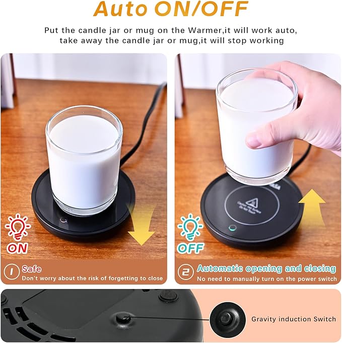 ASAWASA Smart Candle Warmer for Large Jar, Coffee Mug Warmers, with Gravity Switch Auto Shut-On/Off, Safely and evenly Release The Aroma, Keep The Drink at a Pleasant Temperature, A Thoughtful Gifts