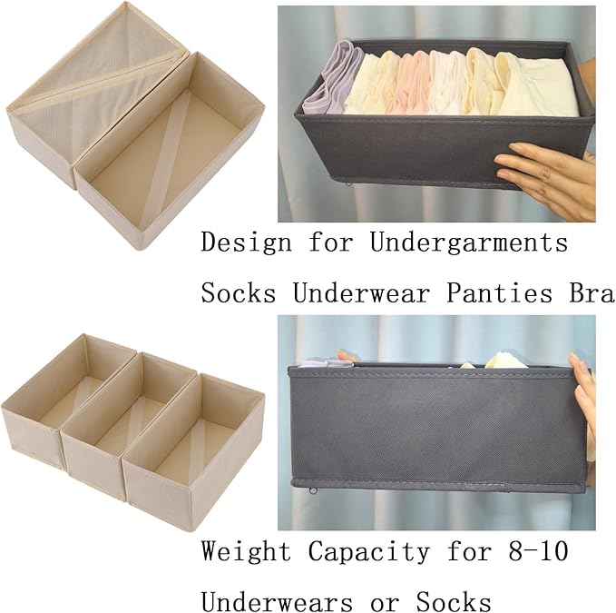 Drawer Organizer Set of 4 Beige - Fabric Storage Bins for Clothes, Underwear, Socks & Bras - 11" Dresser Dividers for Bedroom Closet