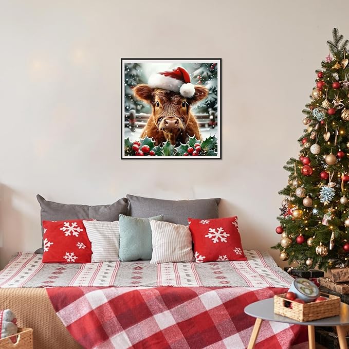 SENQAO Cow Diamond Art Kits for Adult, Christmas Diamond Painting Kits for Beginners, DIY Full Drill Winter Holdiay Rhinestone Diamond Dots Gem Painting Art Craft Home Decor 12 x12 Inch