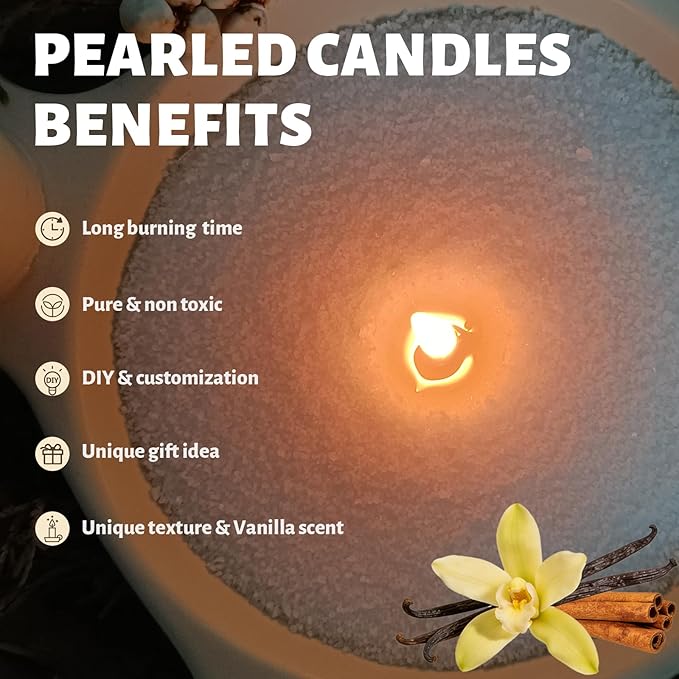Vanilla Scented White Pearled Candle 18oz Luxury Sand Candle Granulated Wax - 30 Cotton Wicks – Wax for Candle Making Decorative Candles Smooth and Clean Burning Lasts up to 120 Hours