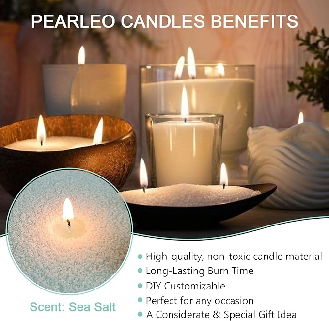 Pearled Candle 18oz(1.1lb) with 30 Cotton Wicks - MANNYCOM Blue Sea Salt Tranquility Scented Powder Wax Refillable Candles Burns up to 110 Hours Non Toxic for Handmade Wedding and Party Decorations