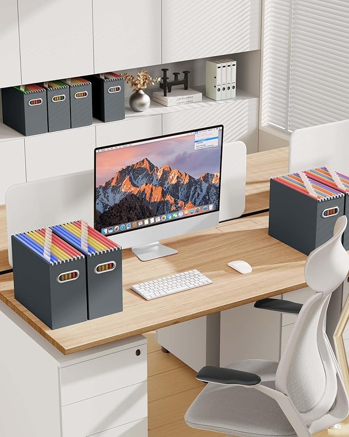 Oterri Cardboard File Organizer Box for Hanging File Folders Letter Size,File Box for Computer Desk,File Cabinet,Working Home,Office,Classroom (Dark Grey, Letter Size - 8 Packs)