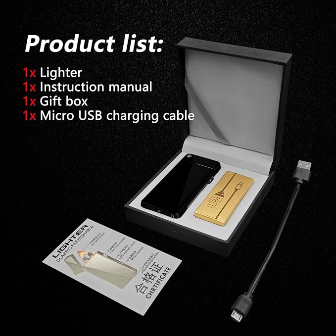 BABOBIU USB Lighter Rechargeable Lighters Windproof Lighters Metal Body Battery Display Arc Flame Push Button Type-C Fast Charging for Candles Outdoor Hiking Father's Day (Matte Black)