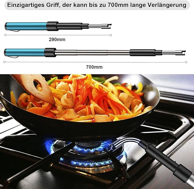 Electric Long Lighter,Retractable Length(11.4in-27.55in),Lgnition Port Can be Rotated 360°,Flameless Electronic Stick Lighter,Wind- & Weatherproof Long Lighter for Kitchen, Grilling, Stove, etc.(blue)