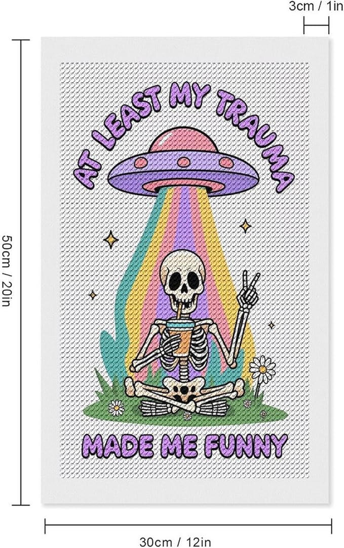 KIVJMSIDJA Skull Skeleton “At Least My Trauma Made Me Funny” Diamond Art Kits for Adults for Beginners, 5D Full Diamond Art Paint 12"x20"