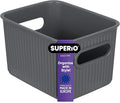 Superio Ribbed Collection - Decorative Plastic Basket Open Home Storage Bins Organizer, Small Grey (1 Pack) Container Boxes for Organizing Closet Storage Bins for Shelves Drawer Shelf 1.5 Liter