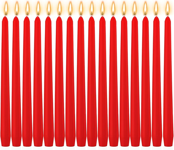 MTLEE 16 Pcs 10 Inch Long Tapered Candle Stick Bulk Smokeless Unscented Burning Candlestick Paraffin Wax with Cotton Wick for Valentine's Day Baby Shower Wedding Holiday Party Church (Red)