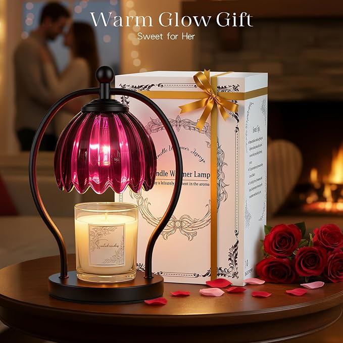 Candle Warmer Lamp, Dimmable Candle Warmer with Timer, Vintage Candles Wax Warmers for Jar Candles Christmas Birthday Gifts for Women Mom, New Home Decor for Bedroom Living Room, Purple Black
