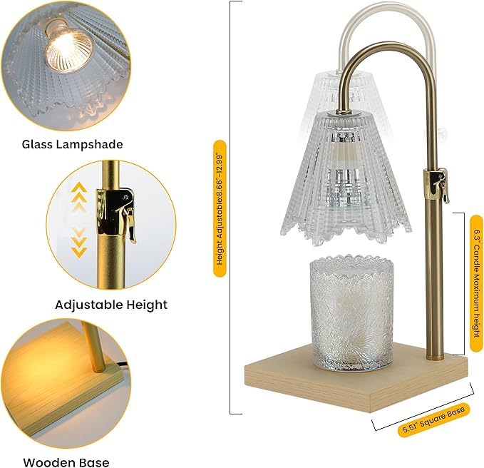Candle Warmer Lamp with Timer - 6.3'' Dimmable Candle Lamp Warmer, Christmas Birthday Gift for Women & House Warming with Flameless Fragrance, Room Decor Gold Lamp for Mom Gifts