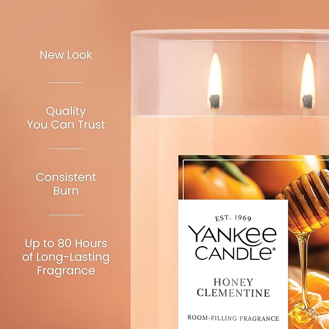 Yankee Candle Large Tumbler Scented Candle with up to 80 Hour Burn Time, Premium Plant Wax Blend for Consistent Burn, 20 oz Tumbler Candle with Room Filling Fragrance, Honey Clementine