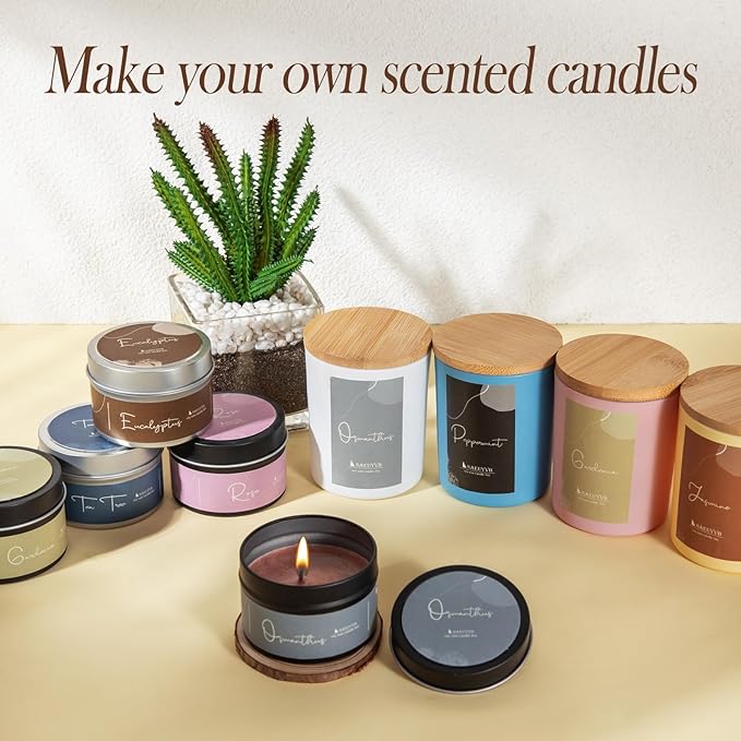 SAEUYVB Candle Making Kit - DIY Starter Soy Candle Making Supplies with Wax Melter, Including Soy Wax, 10 Candle Jars, 10 Pleasant Scents, Color Dyes & More，Perfect Candle Making Kit for Adults